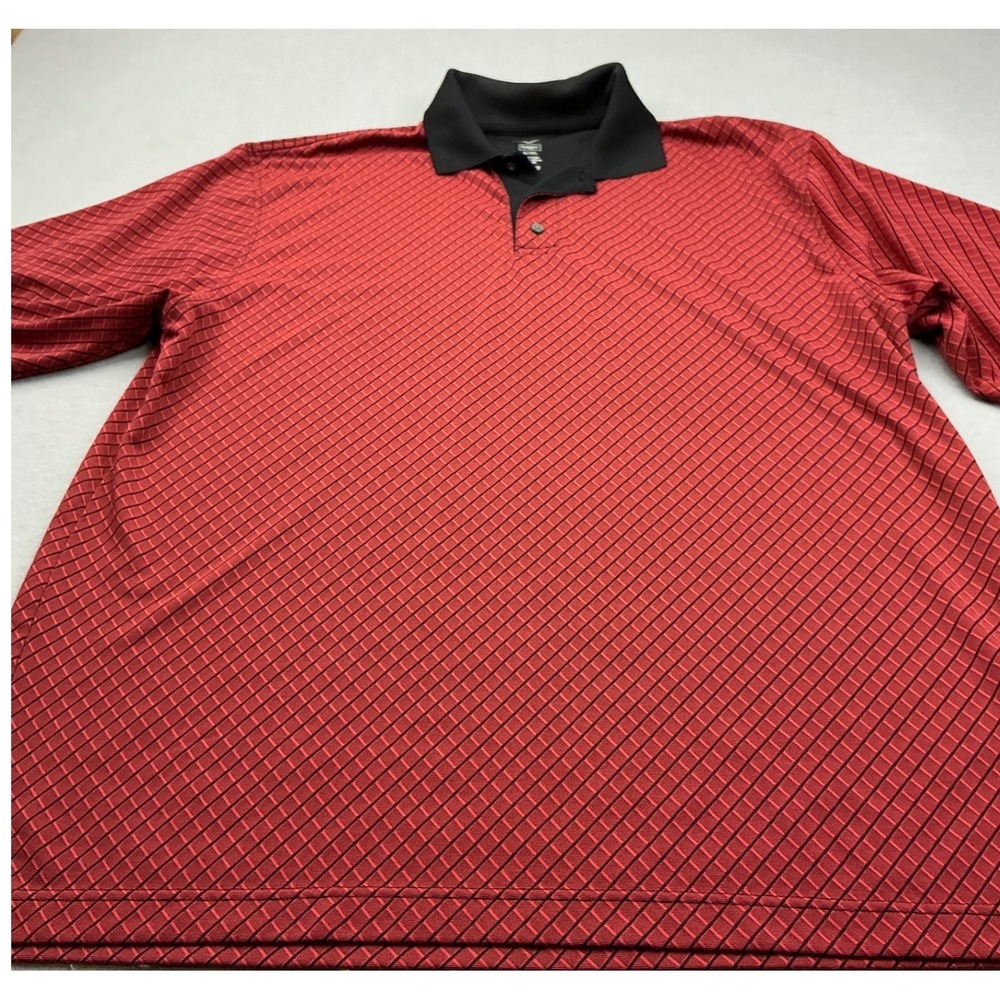 Haggar Cool 18 Polo Shirt Red Black Geometric Pattern Size XLT Tall Golf Casual